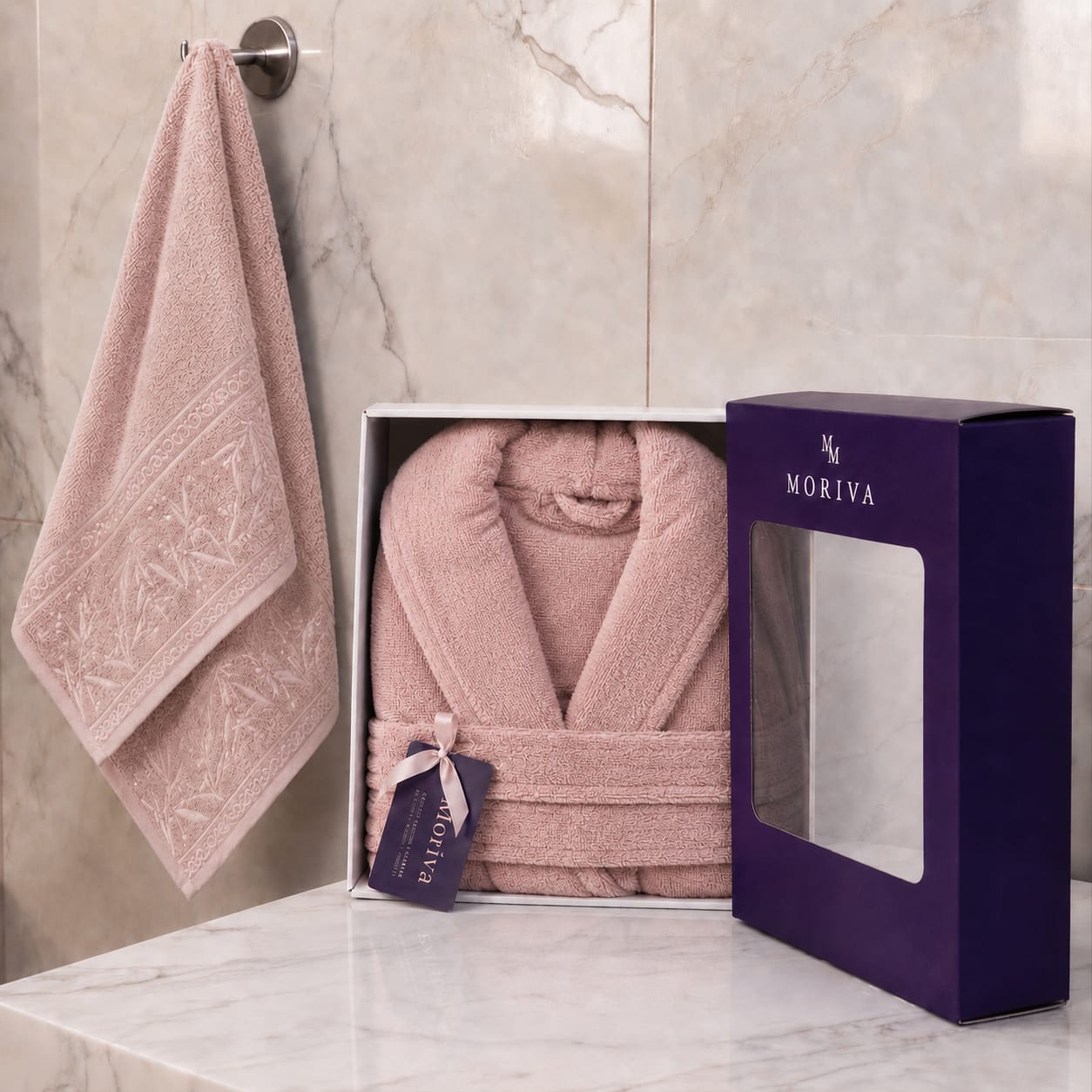 MORİVA BAMBU BORNOZ VE HAVLU SETİ